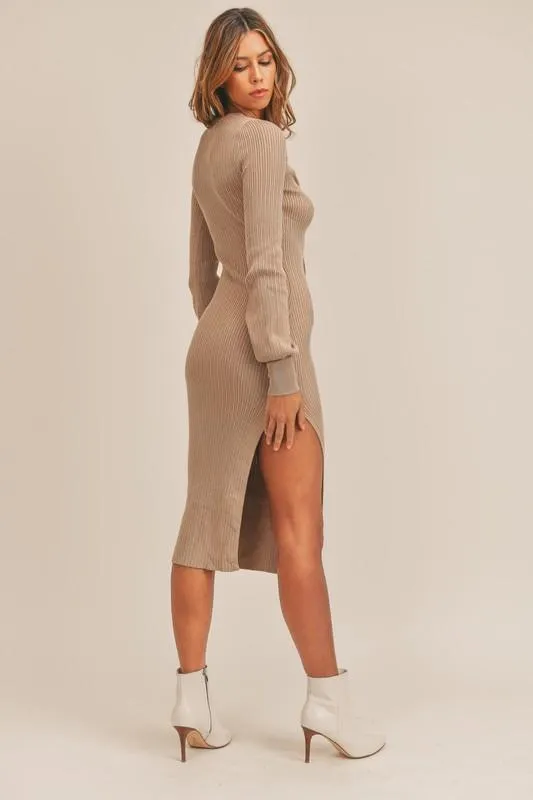 Miley Ribbed Sweater Midi Dress - Taupe