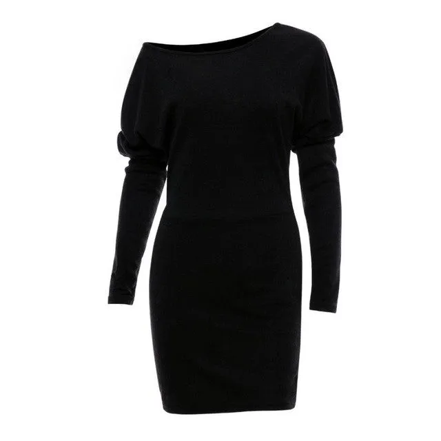 mokingtop Bodycon Dress Ladies Long Sleeve Slim Batwing Sleeve Casual Dress Warm Autumn Outwear Mini Dress Moda Feminina#A11 SM6