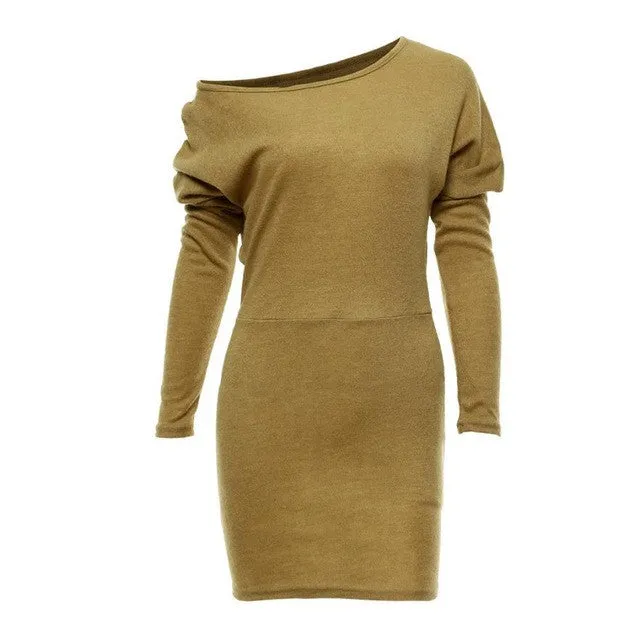 mokingtop Bodycon Dress Ladies Long Sleeve Slim Batwing Sleeve Casual Dress Warm Autumn Outwear Mini Dress Moda Feminina#A11 SM6