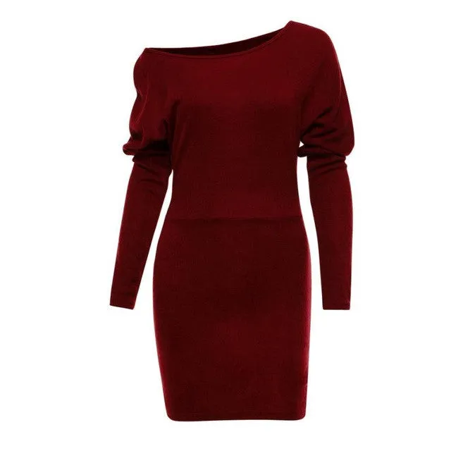 mokingtop Bodycon Dress Ladies Long Sleeve Slim Batwing Sleeve Casual Dress Warm Autumn Outwear Mini Dress Moda Feminina#A11 SM6