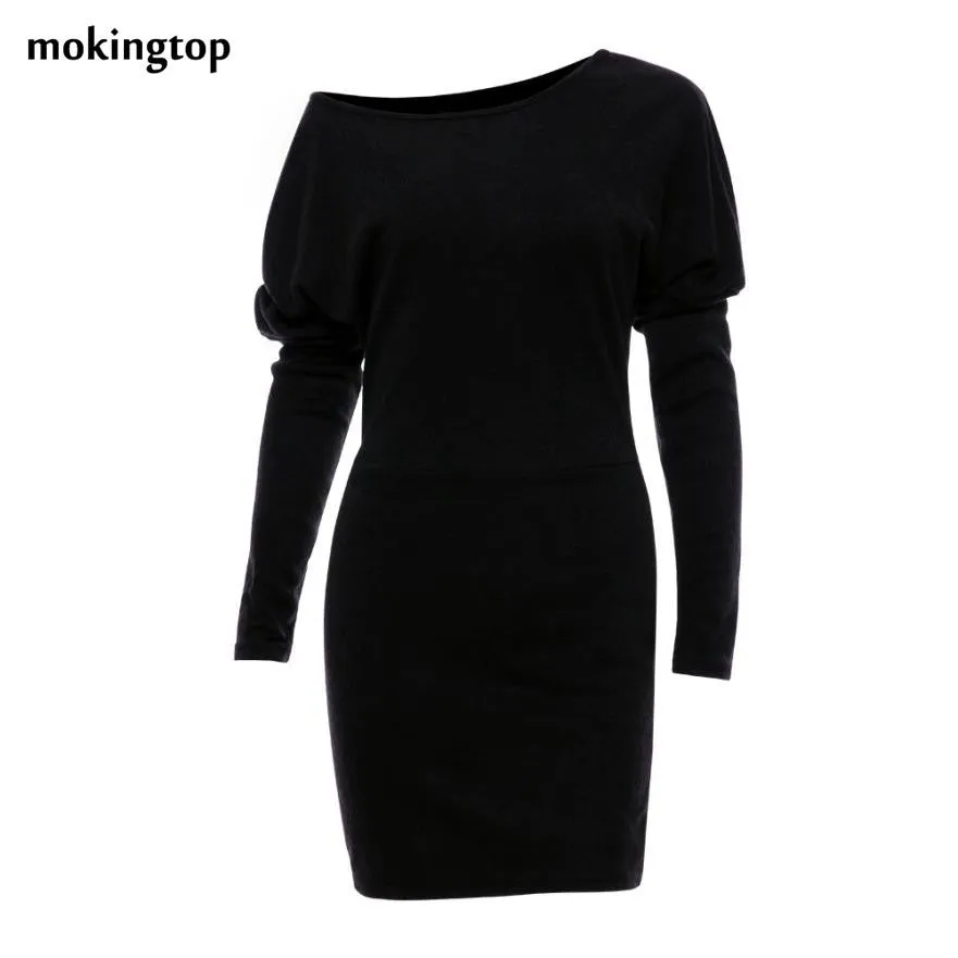 mokingtop Bodycon Dress Ladies Long Sleeve Slim Batwing Sleeve Casual Dress Warm Autumn Outwear Mini Dress Moda Feminina#A11 SM6