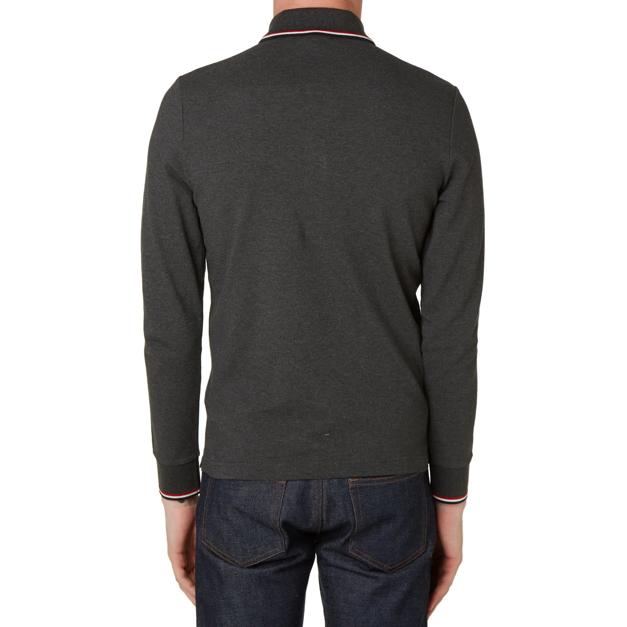 Moncler Long Sleeve Slim Fit Pique PoloCharcoal