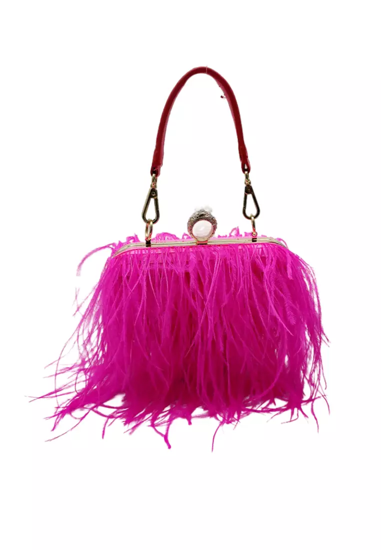 Mooclife Ostrich Feather Ring Buckle Chain Crossbody Shoulder Small Square Bag