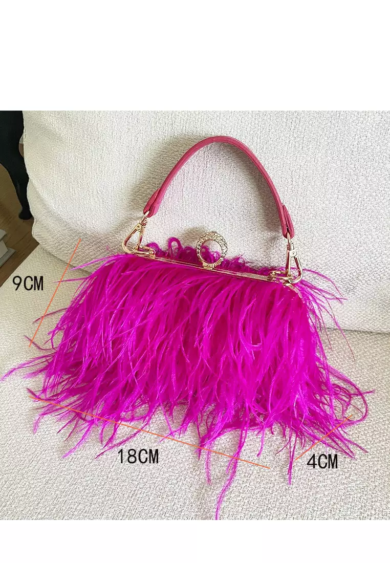 Mooclife Ostrich Feather Ring Buckle Chain Crossbody Shoulder Small Square Bag