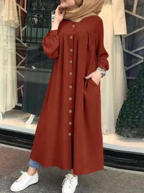 Muslim Dress Women hijab Shirt Dress Long Sleeve