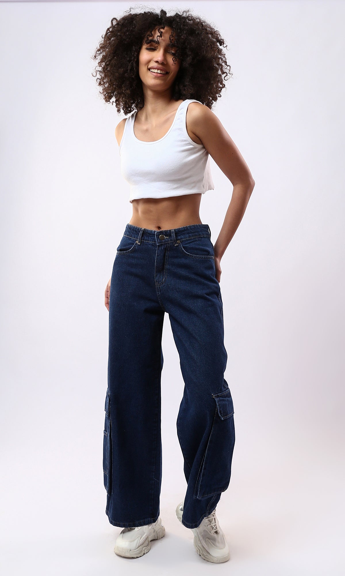 O177962 Regular Fit Wide Leg Solid Casual Jeans - Dark Blue