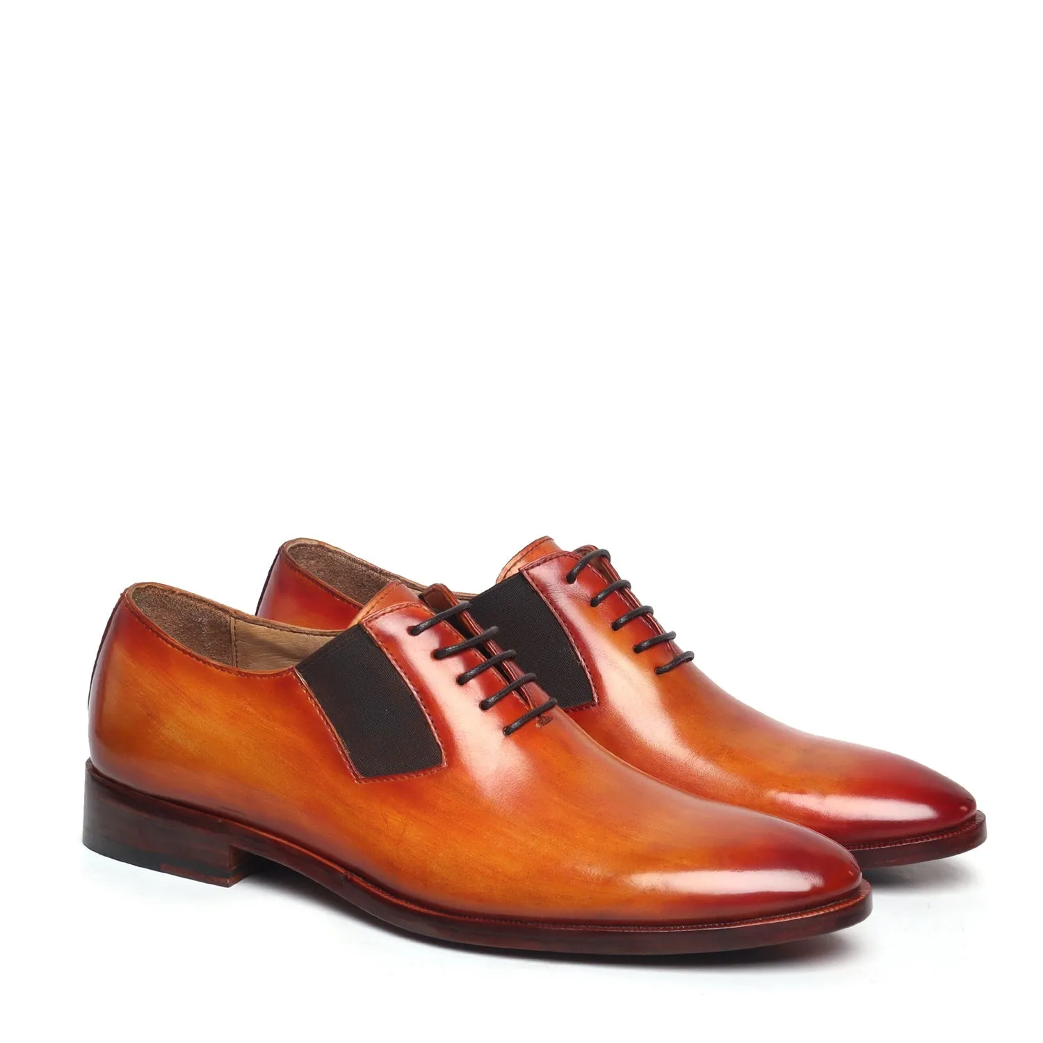 Orange Tanned Leather Side Elastic Lazy-man Oxfords by Brune & Bareskin