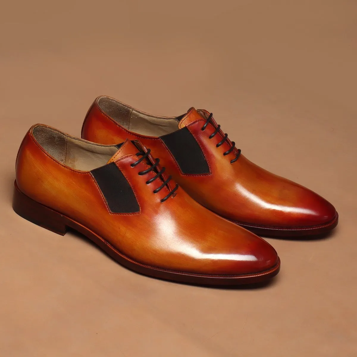 Orange Tanned Leather Side Elastic Lazy-man Oxfords by Brune & Bareskin