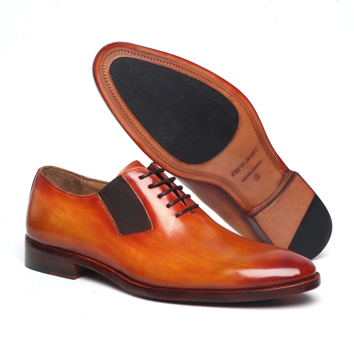 Orange Tanned Leather Side Elastic Lazy-man Oxfords by Brune & Bareskin