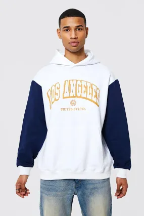 Oversized Colour Block Los Angeles Hoodie | boohooMAN UK