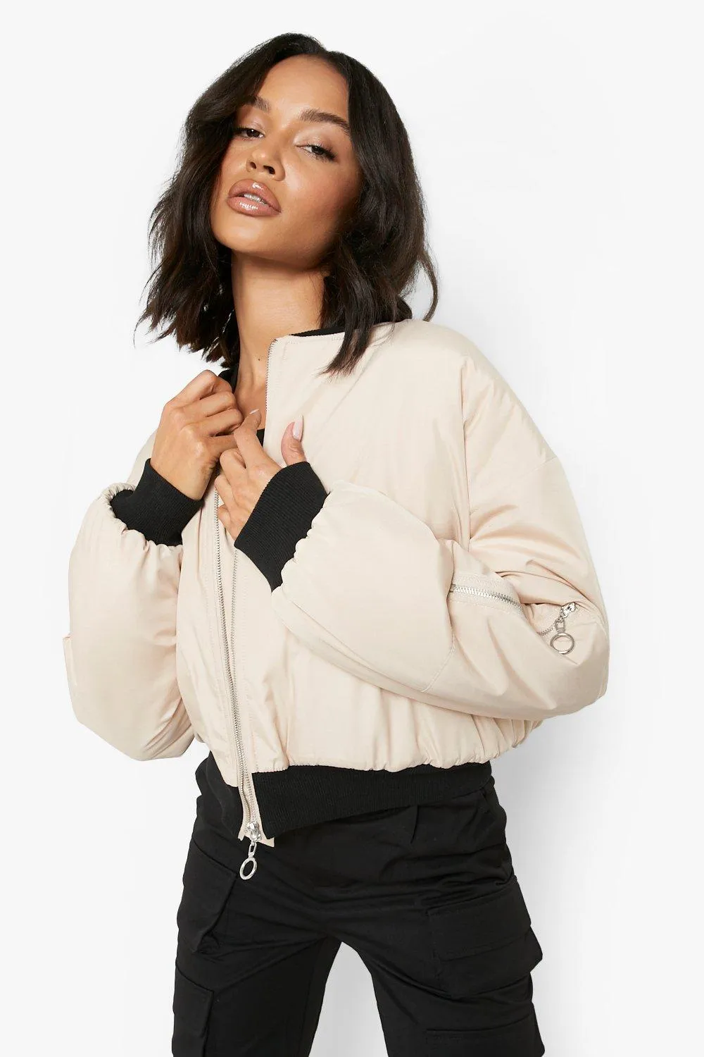 Padded Crop Bomber Jacket