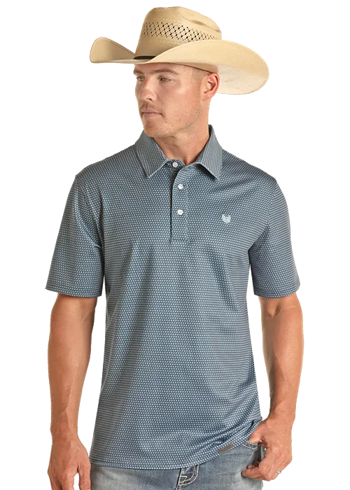 'Panhandle' Men's Geo Print Performance Knit Polo - Navy