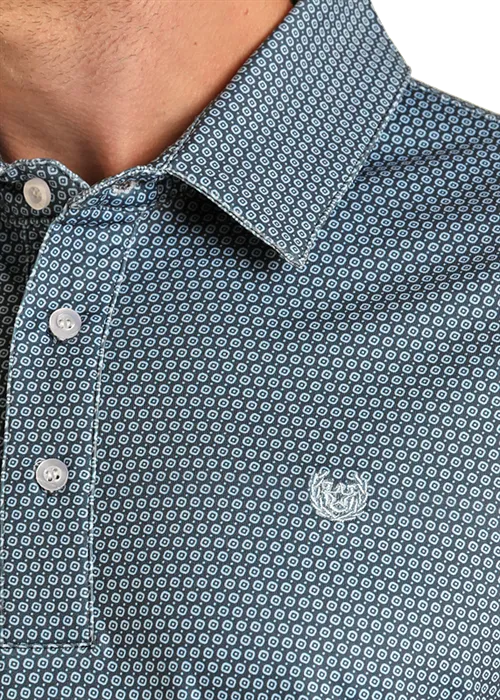 'Panhandle' Men's Geo Print Performance Knit Polo - Navy