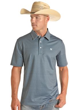 'Panhandle' Men's Geo Print Performance Knit Polo - Navy