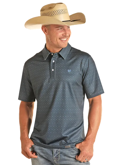 'Panhandle' Men's Geo Print Performance Knit Polo - Navy