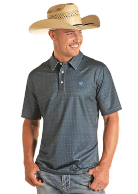 'Panhandle' Men's Geo Print Performance Knit Polo - Navy