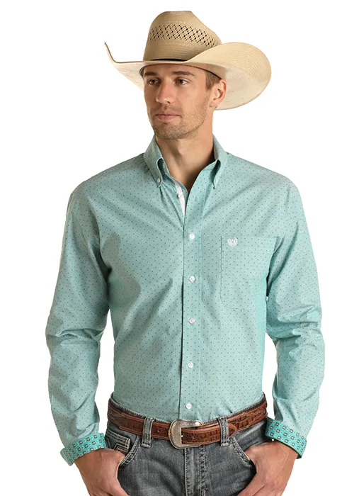 'Panhandle-Rough Stock' Men's Geo Print Button Down - Turquoise