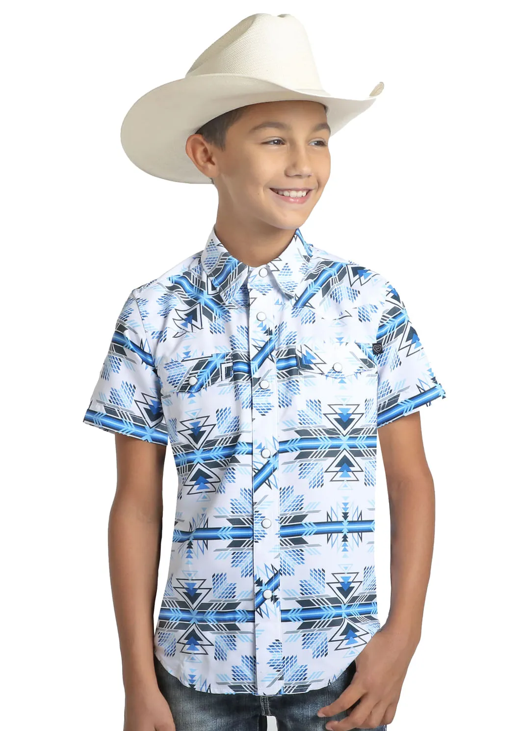 Panhandle Slim Boys Blue Aztec Short Sleeve Shirt