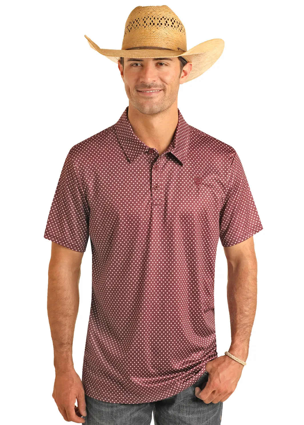 Panhandle Slim Mens Maroon Printed Short Sleeve Shirt