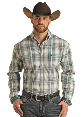 Panhandle Slim Mens Teal Plaid Long Sleeve Shirt