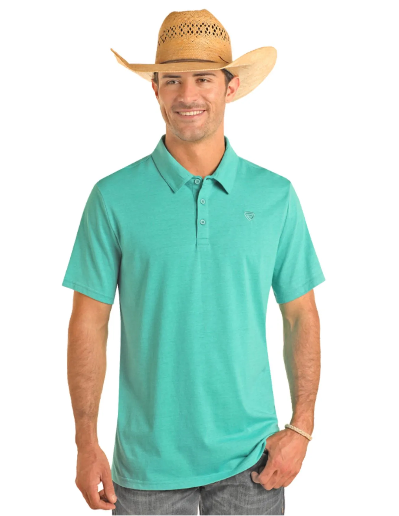 Panhandle Slim Mens Turquoise Polo Short Sleeve Shirt