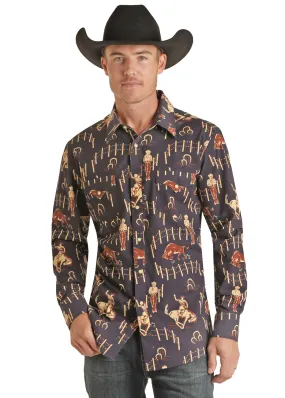 Panhandle Slim Mens Vintage 46 Slim Fit  Navy Rodeo Long Sleeve Shirt