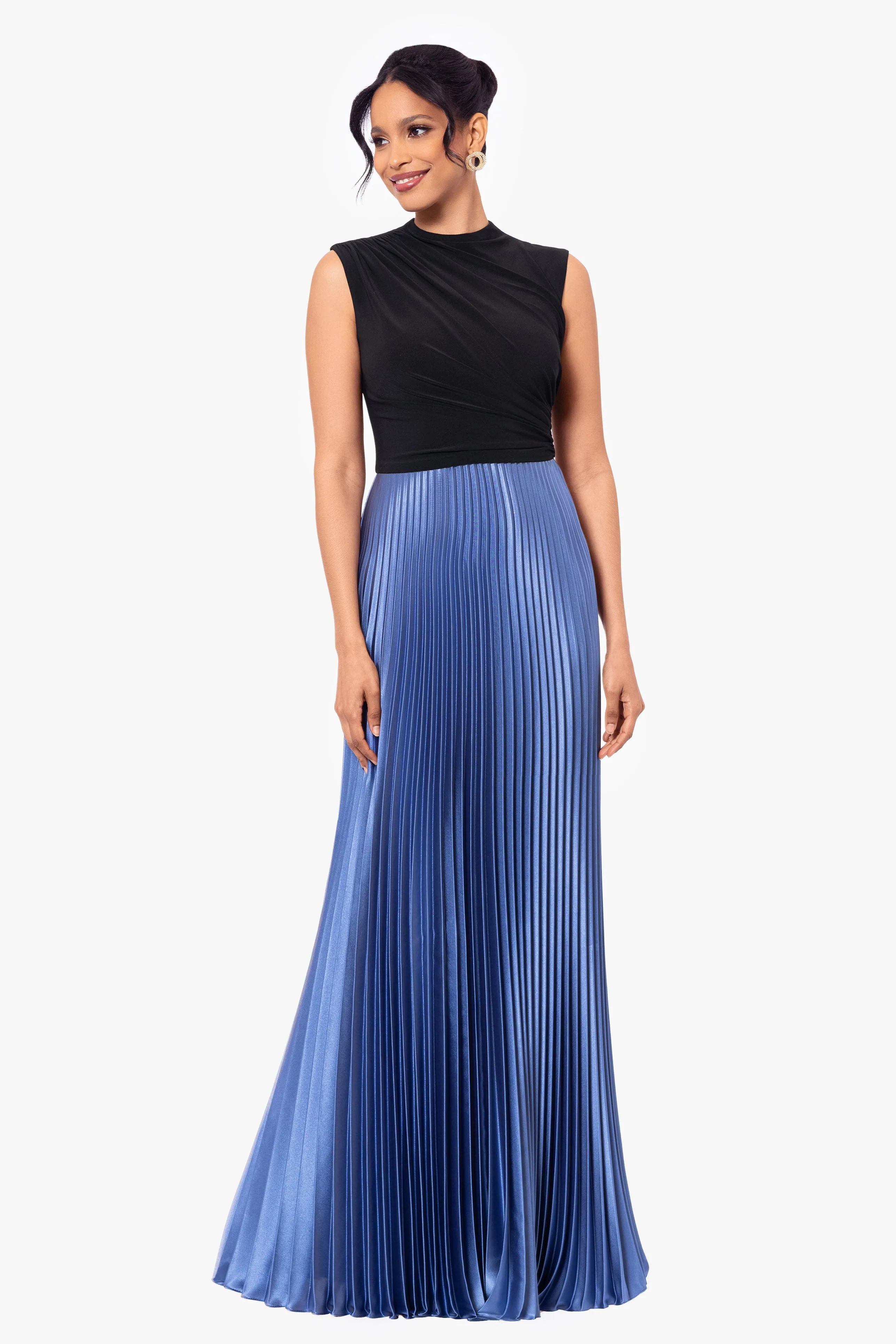 Petite Katrina Long Jersey Knit Pleated Skirt Dress