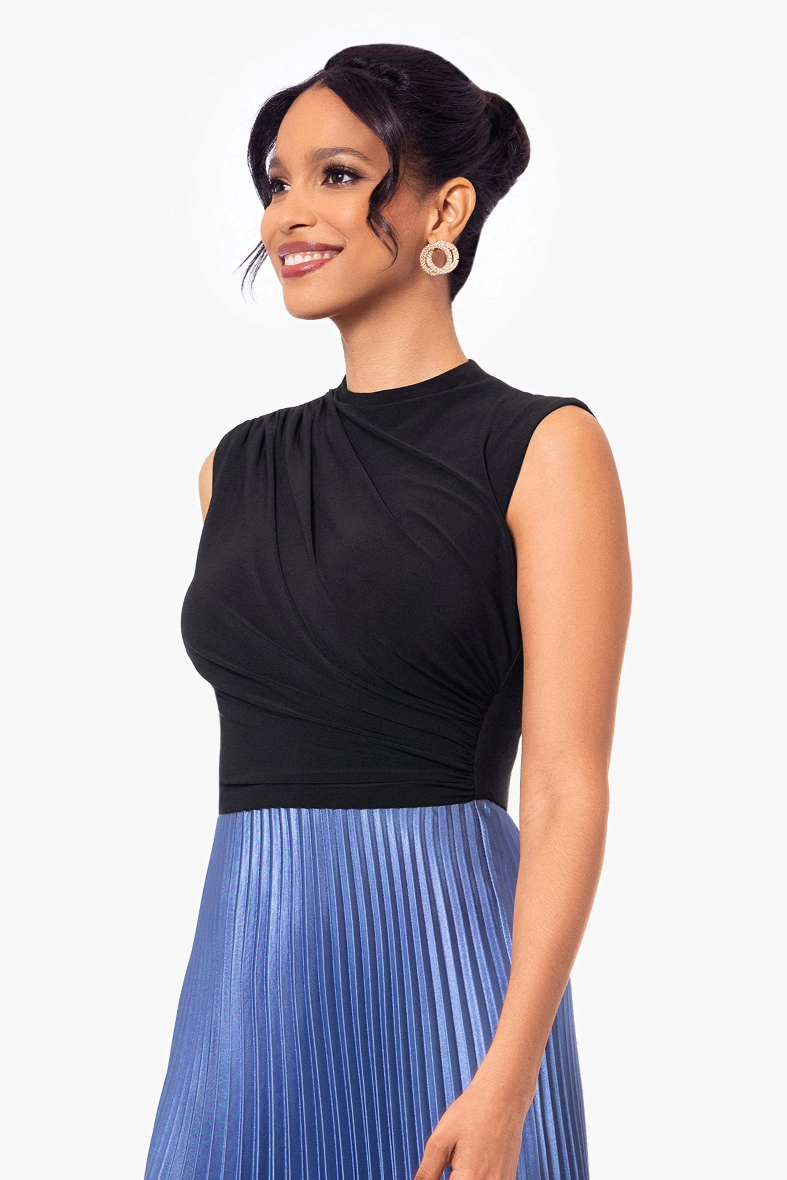 Petite Katrina Long Jersey Knit Pleated Skirt Dress