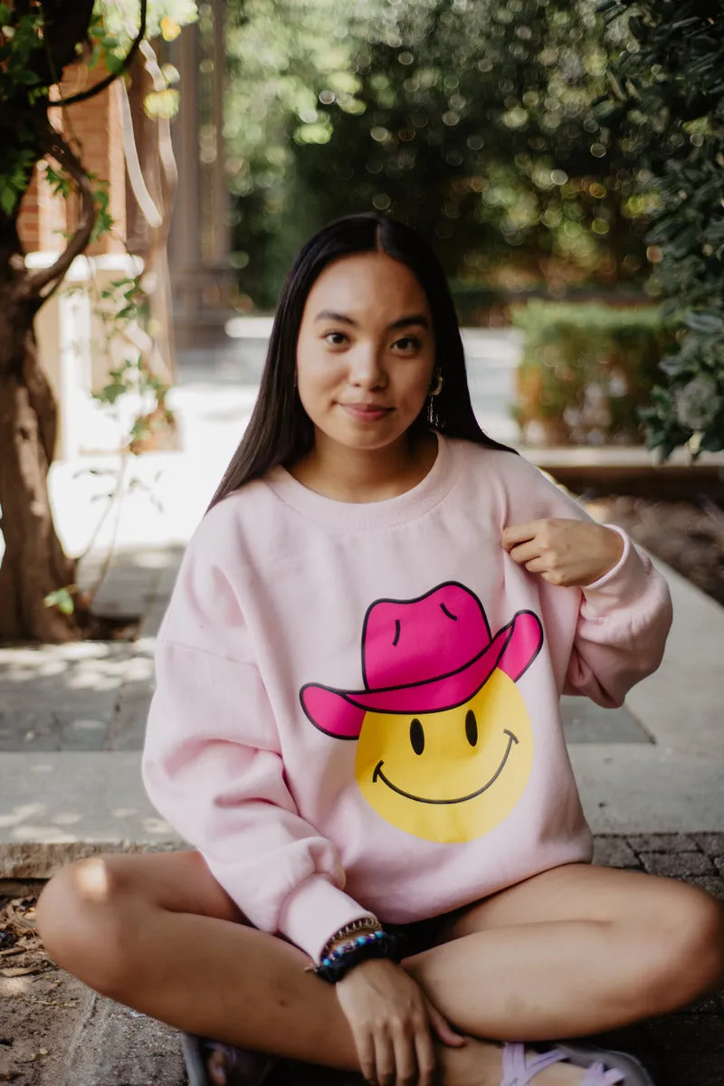 Pink Cowgirl Hat Happy Face Cute Sweatshirt