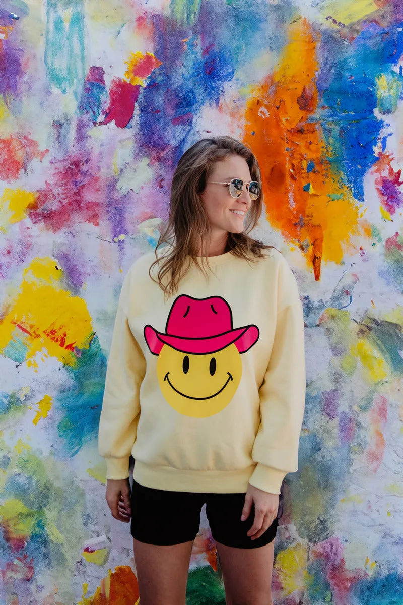 Pink Cowgirl Hat Happy Face Cute Sweatshirt