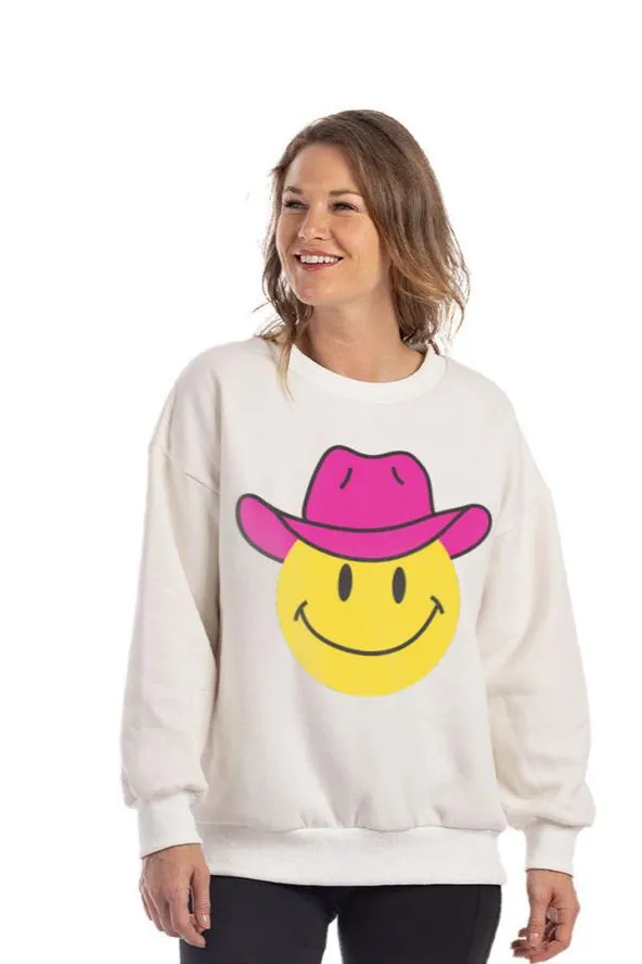 Pink Cowgirl Hat Happy Face Cute Sweatshirt