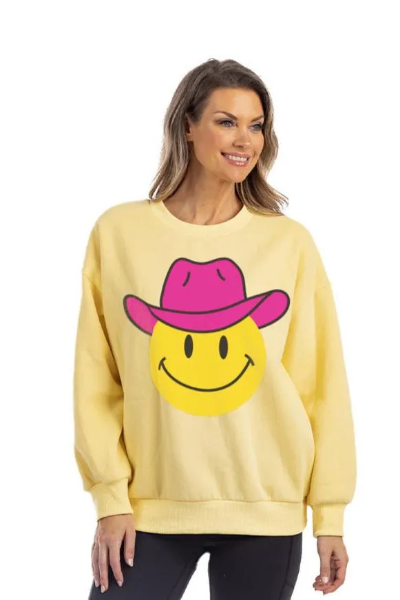 Pink Cowgirl Hat Happy Face Cute Sweatshirt