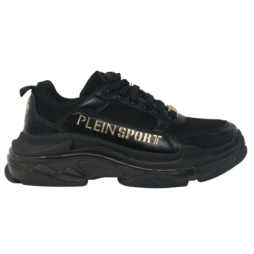 Plein Sport Gold Branded Logo Black Sneakers