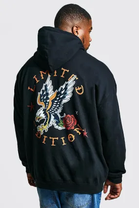 Plus Man Eagle Front And Back Print Hoodie