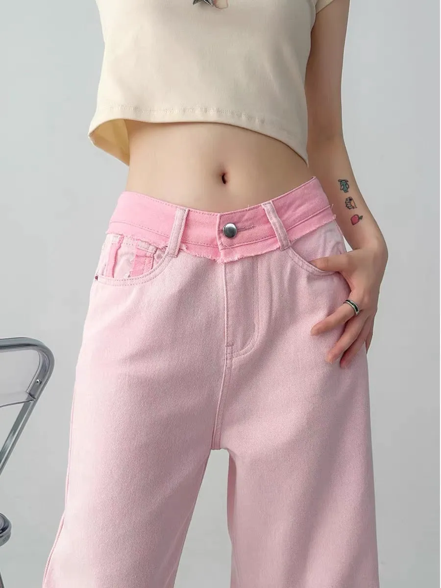 Plus size fat MM jeans women's autumn American retro high-waisted trousers wide-legged loose slimming pear-shaped body pants A33