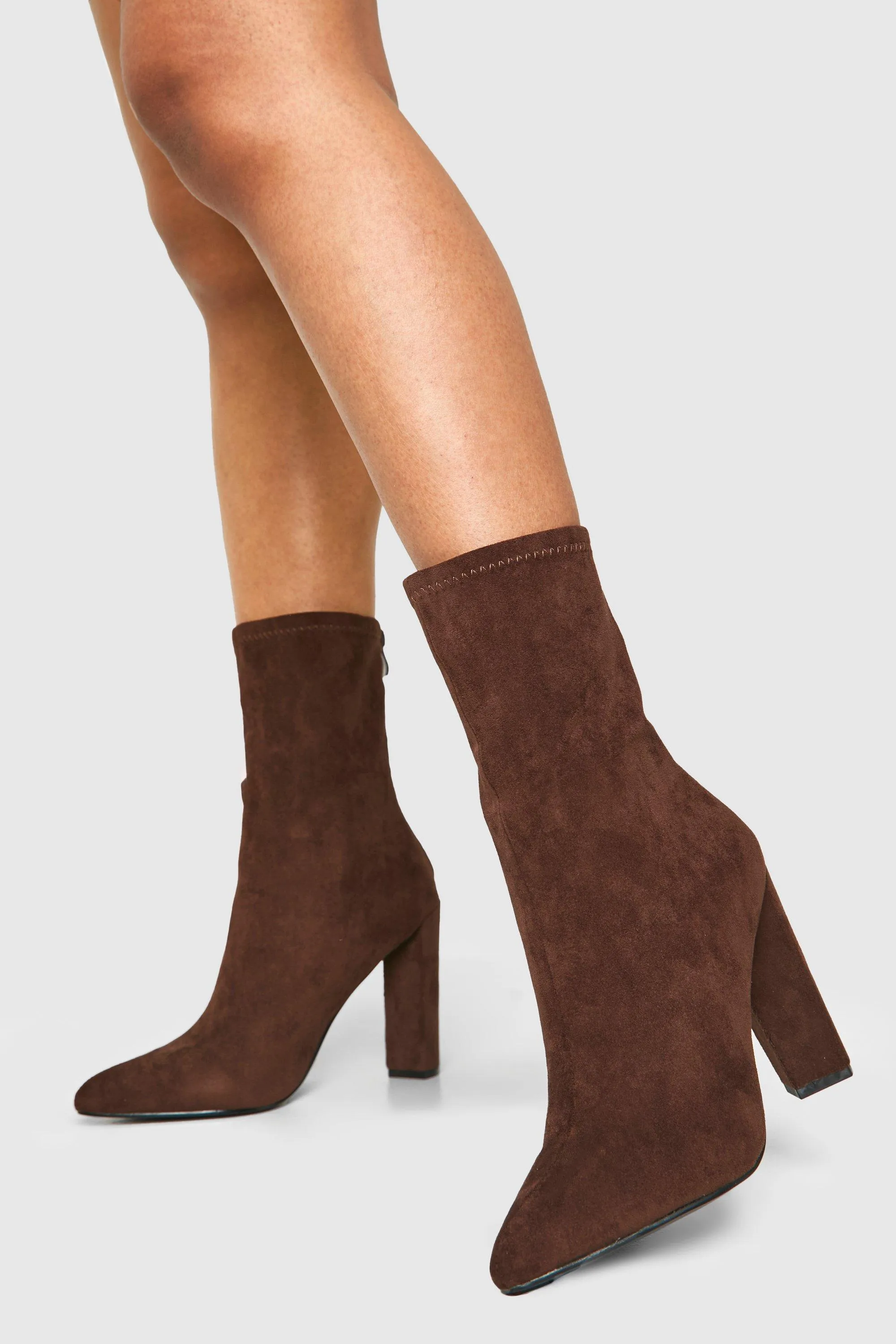 Pointed Block Heel Sock Boots