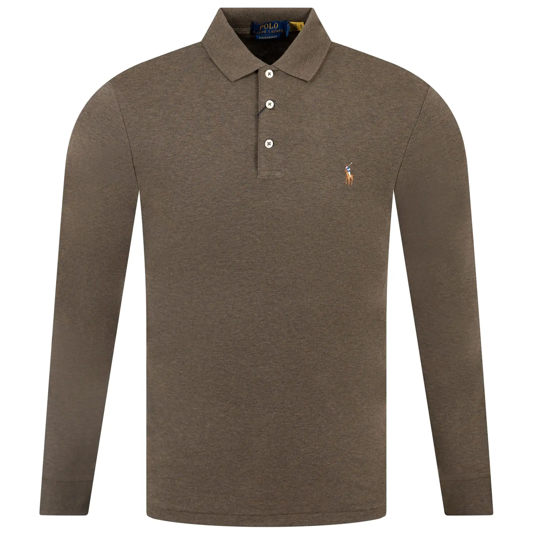 Polo Golf Slim Fit Cotton Long Sleeve Polo Olive Heather - AW23