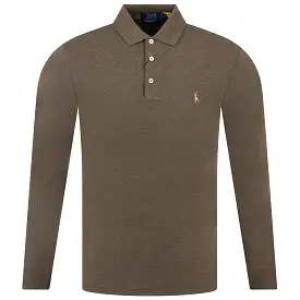 Polo Golf Slim Fit Cotton Long Sleeve Polo Olive Heather - AW23