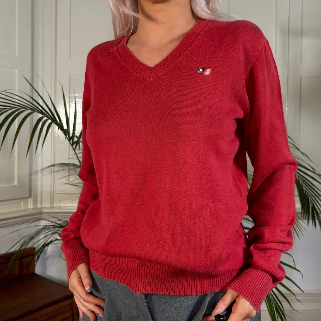 Polo Jeans V-neck Jumper - Small Red Cotton