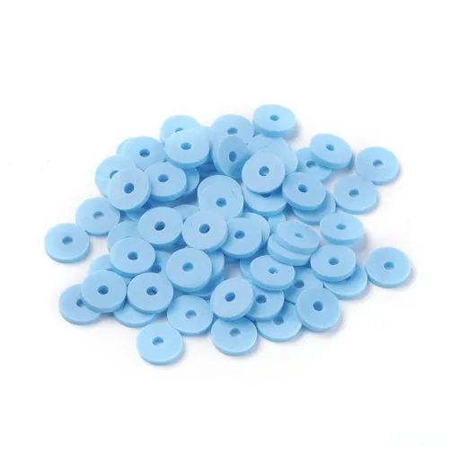 Polymer Clay Beads, Fimo, Katsuki, Heishi, Flat, Round, Light Blue, 6mm