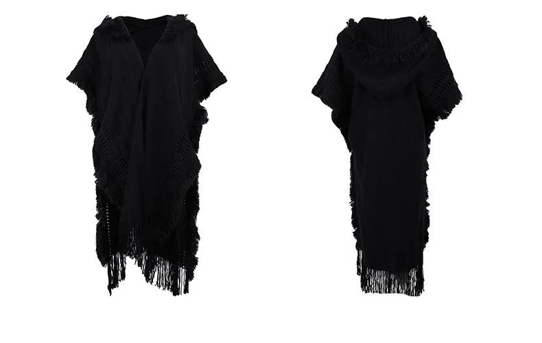 Ponchos Chles Ouvert Devant Capuche  Cardigan en Tricot