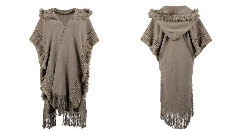 Ponchos Chles Ouvert Devant Capuche  Cardigan en Tricot