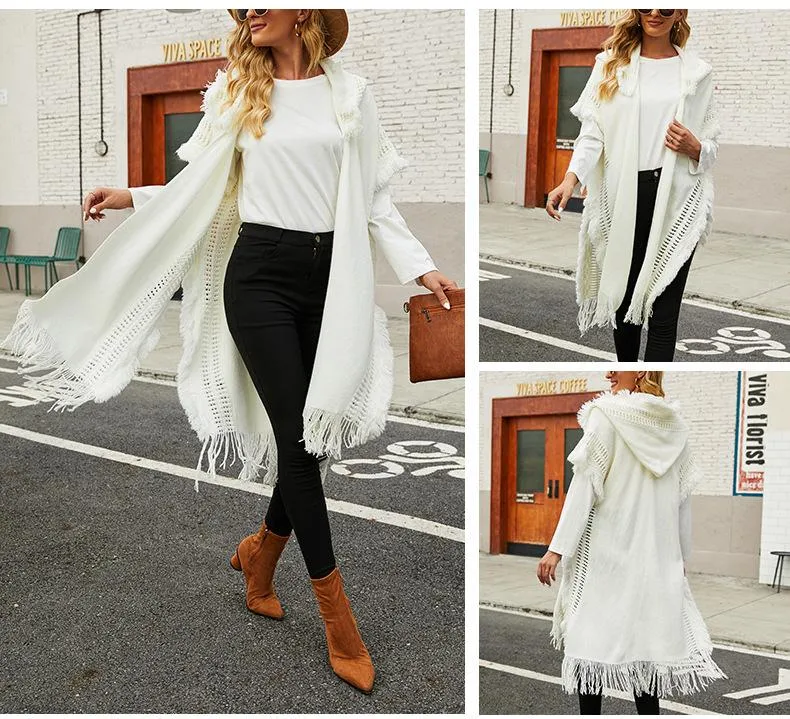 Ponchos Chles Ouvert Devant Capuche  Cardigan en Tricot