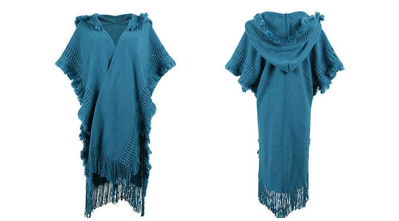 Ponchos Chles Ouvert Devant Capuche  Cardigan en Tricot