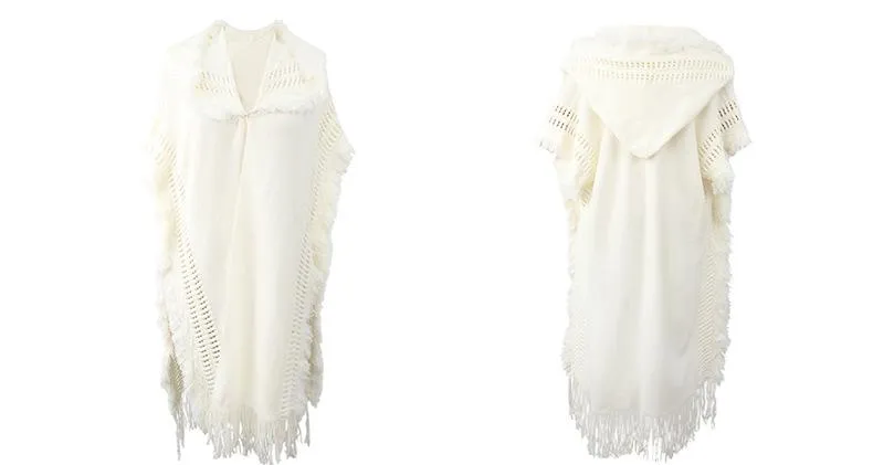 Ponchos Chles Ouvert Devant Capuche  Cardigan en Tricot