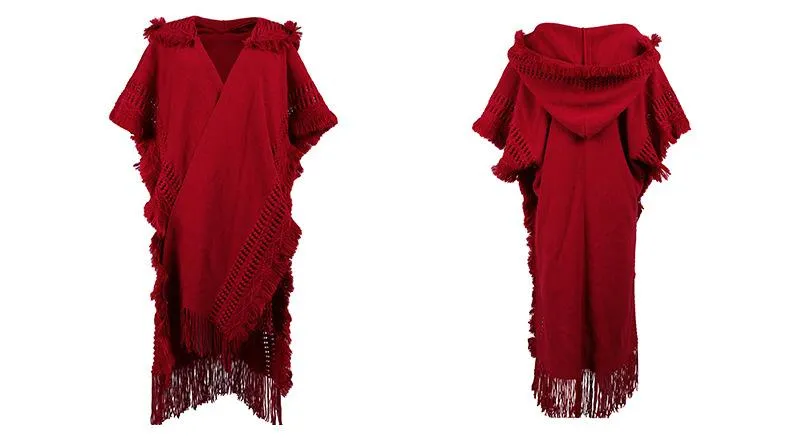 Ponchos Chles Ouvert Devant Capuche  Cardigan en Tricot