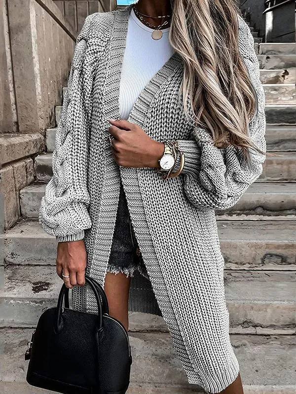 Pull Cardigan Ouvert Devant en Tricot Torsadé