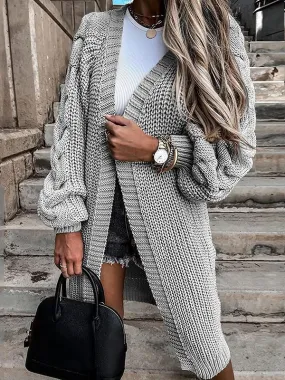 Pull Cardigan Ouvert Devant en Tricot Torsadé