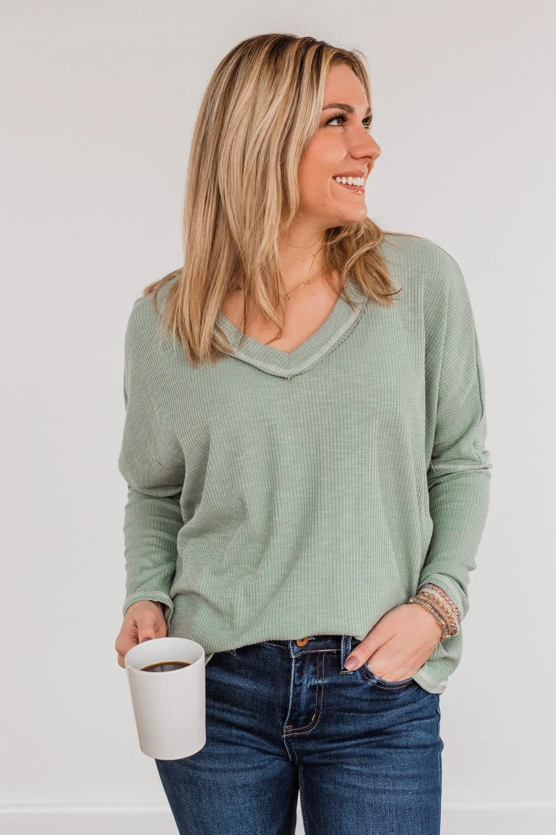 Purely Stunning Long Sleeve Knit Top- Sage