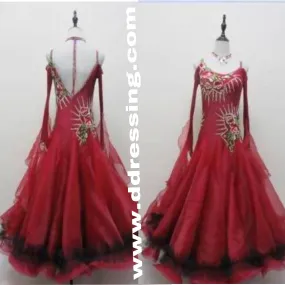 Red Ballroom Competition Dress with Flower Decoration